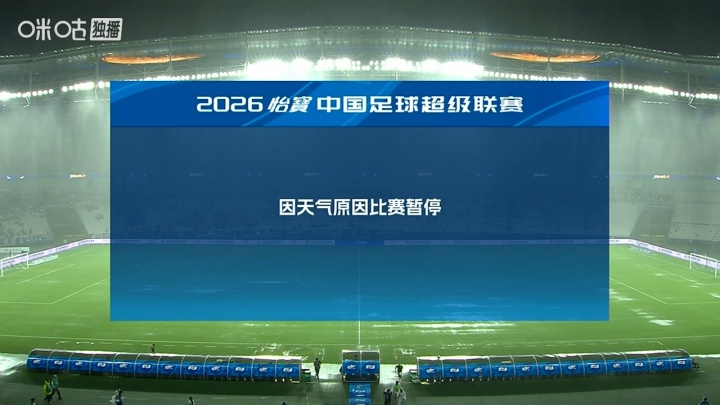 申花津门虎下半场遭暴雨打断 场地积水球体受阻 申花津门虎下半场遭暴雨打断 场地积水球体受阻