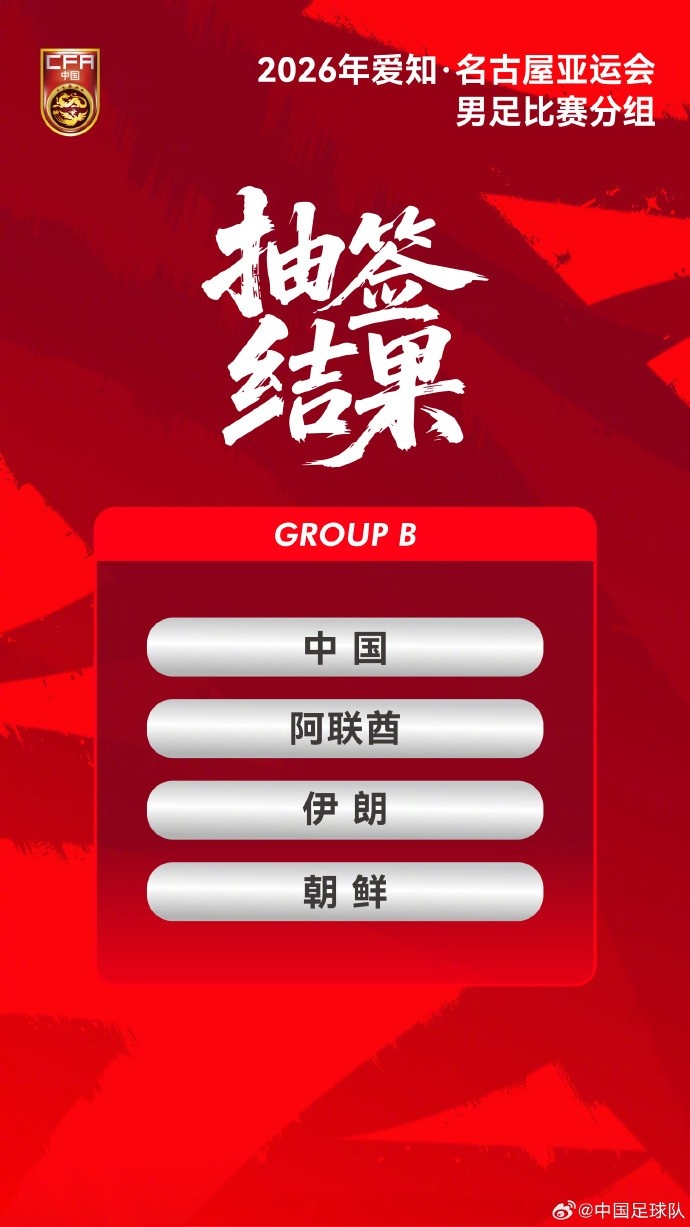 亚运抽签:中国男足B组遭遇伊朗朝鲜,女足G组迎菲律宾乌兹别克