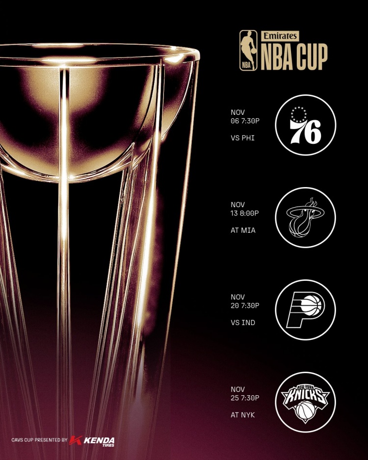 骑士NBA杯赛程出炉：主场先打76人 末轮客战尼克斯